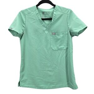 Figs Shirt Womens Adult Small Green Pocket Scrub Top V Neck Stretch FW1000 XS